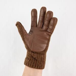 Aris Vintage Brown Knit Fabric Vinyl Patch Gloves Womens One Size